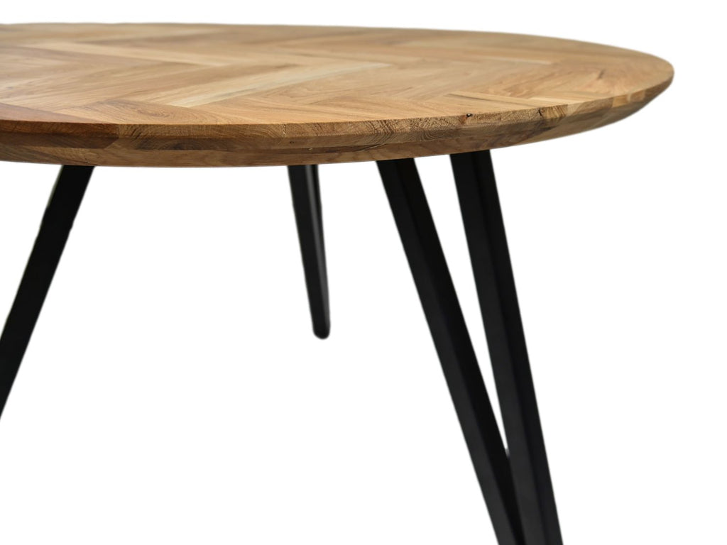 Tafel Fishbone Rond- ø100x76 - Natur/Schwarz - Eiche/Metall