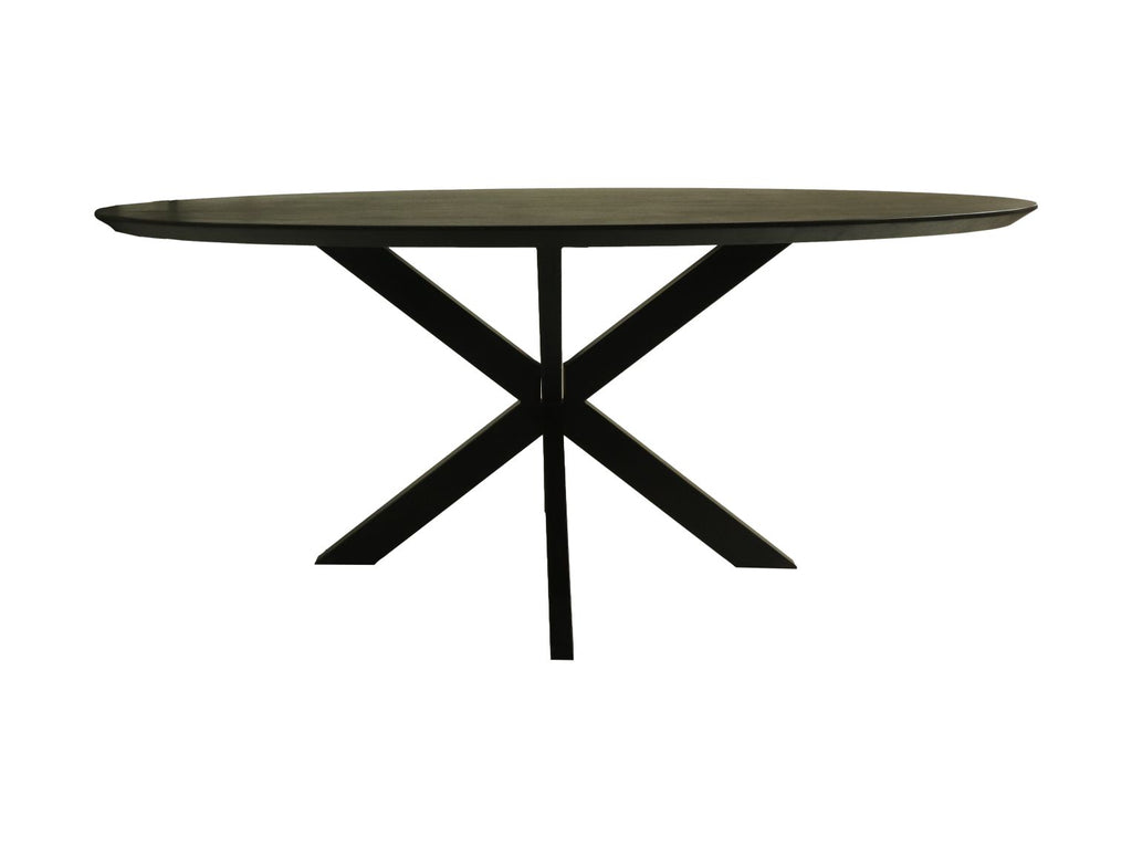 Tisch Zürich oval Schweizer Kante - 180x100x76 - Schwarz - Akazienholz/Metall