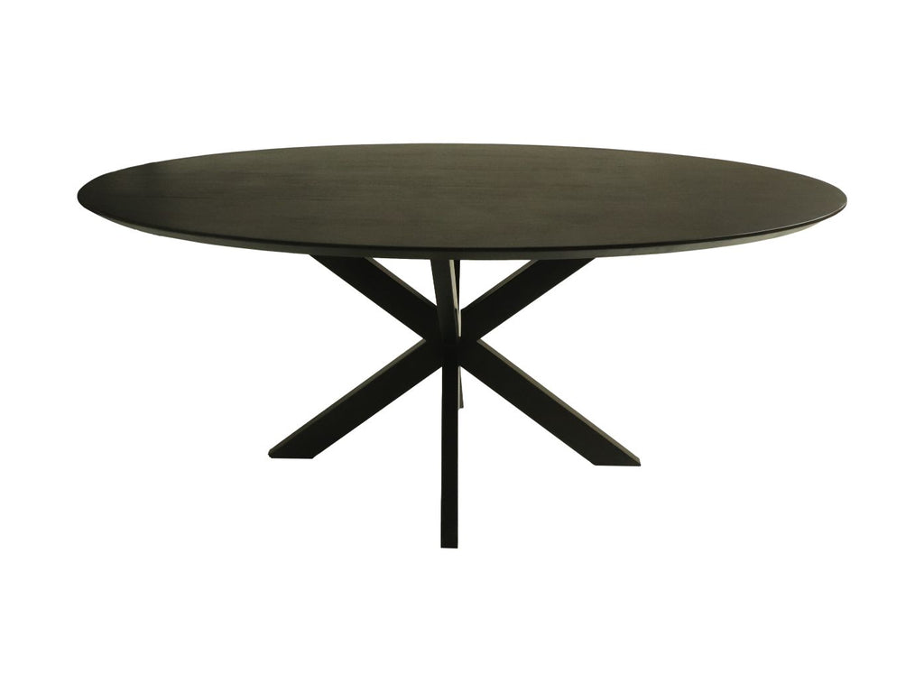 Tisch Zürich oval Schweizer Kante - 180x100x76 - Schwarz - Akazienholz/Metall