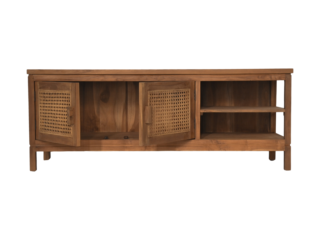 Tv-Möbel - 135x45x52 - Natur - Teak/Rattan