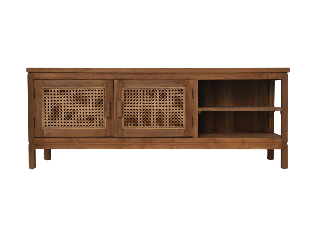 Tv-Möbel - 135x45x52 - Natur - Teak/Rattan