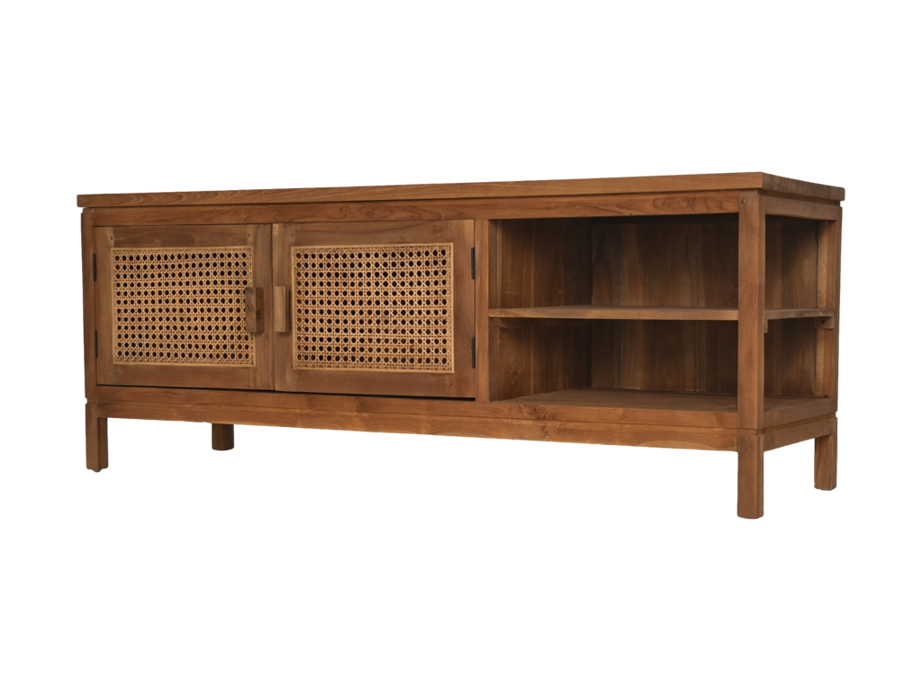 Tv-Möbel - 135x45x52 - Natur - Teak/Rattan