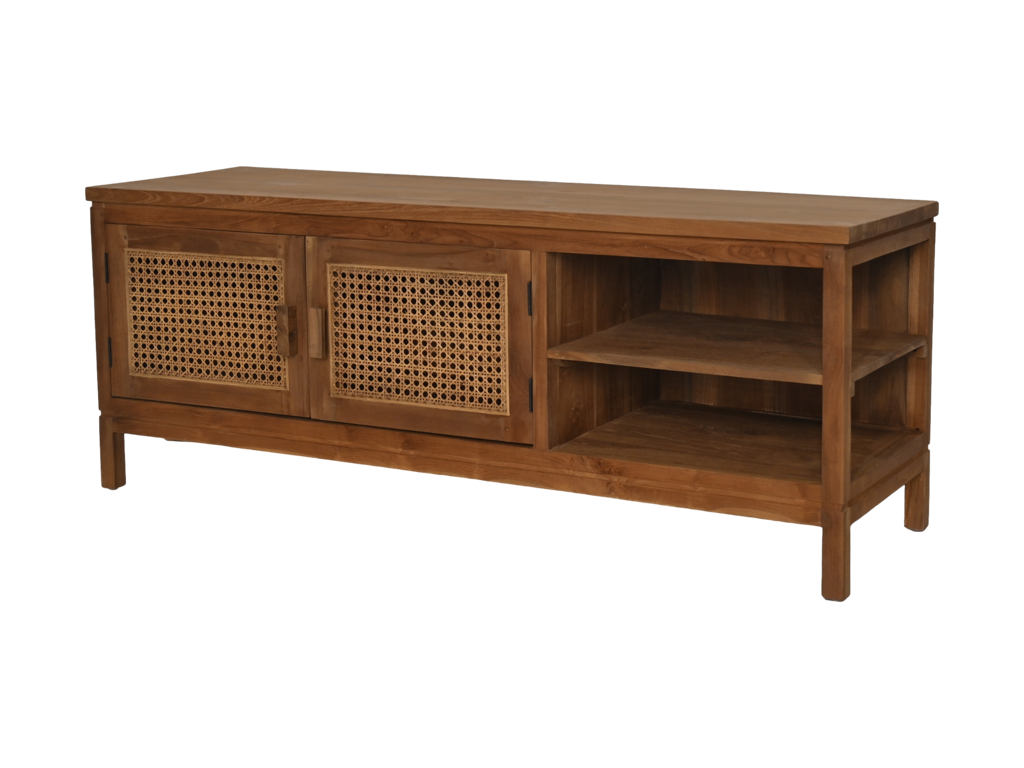 Tv-Möbel - 135x45x52 - Natur - Teak/Rattan