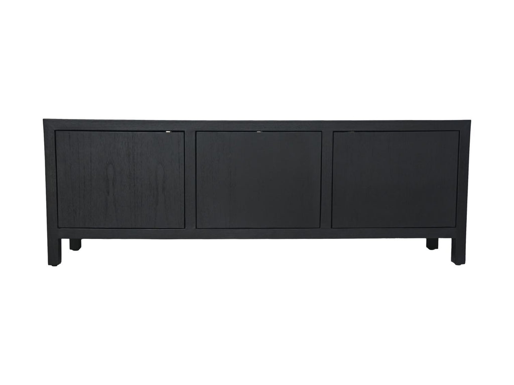 TV-Möbel 3 Türen - 160x42x55 Schwarz - Teakfurnier