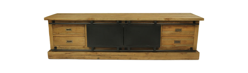 TV-Möbel Blackburn - 200x42x57 - Natur/Schwarz - Recyceltes Teakholz/Metall