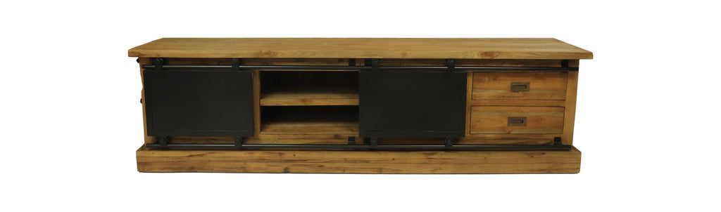 TV-Möbel Blackburn - 200x42x57 - Natur/Schwarz - Recyceltes Teakholz/Metall