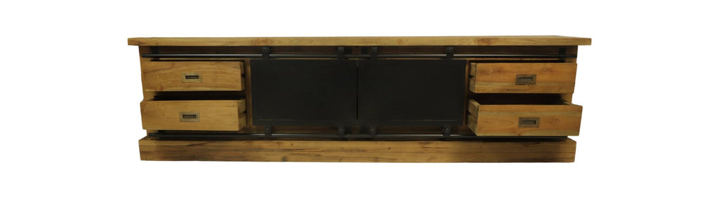 TV-Möbel Blackburn - 200x42x57 - Natur/Schwarz - Recyceltes Teakholz/Metall