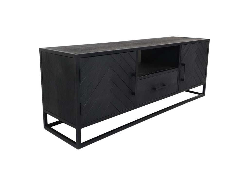 TV-Möbel Verona - 150x40x55 - Schwarz - Mangoholz/Metall