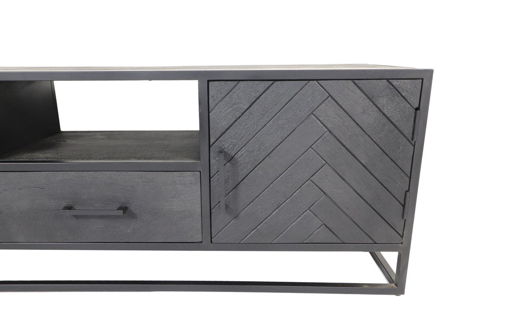 TV-Möbel Verona - 150x40x55 - Schwarz - Mangoholz/Metall