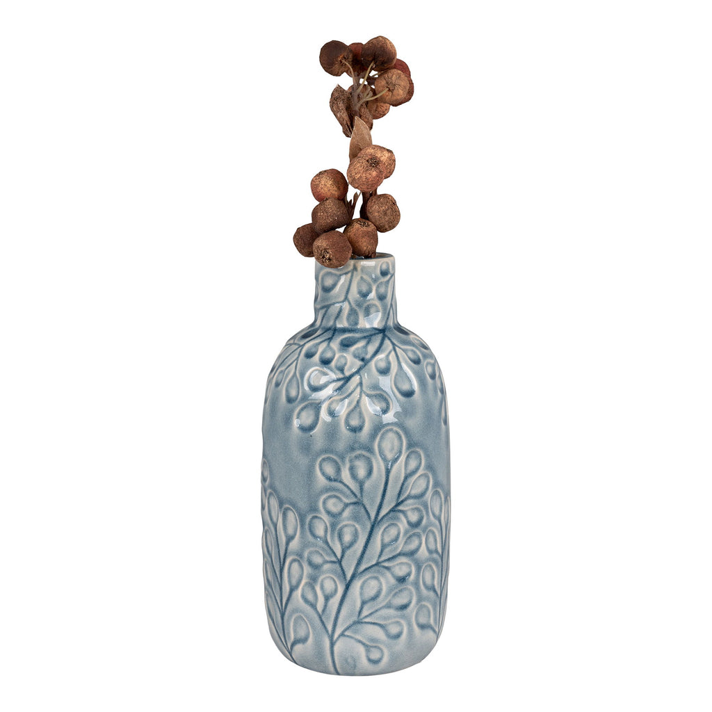 Vase - Vase aus Keramik, blau mit Muster, rund, Ø12x26 cm.