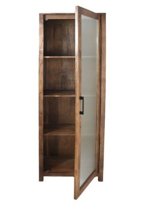 Vitrine Schrank mit Glas - 60x40x180 - Natur - Mangoholz/Glas