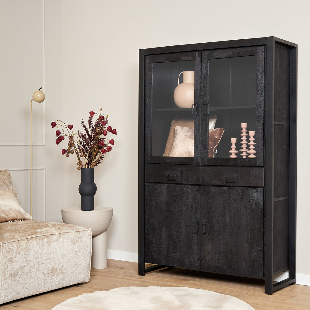 Vitrinenschrank Boaz Schwarz | 115 cm