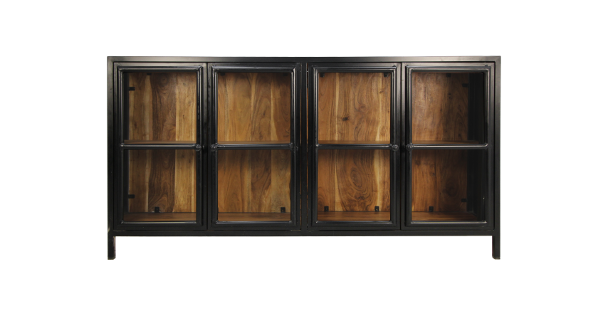 Vitrinenschrank Kingston - 170x40x90 - Akazie/Eisen/Glas