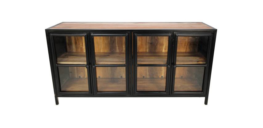 Vitrinenschrank Kingston - 170x40x90 - Akazie/Eisen/Glas