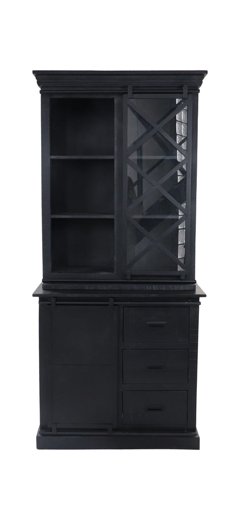 HSM Collection-Vitrine Melbourne 2 Tür 3 Regal-95x45x195-Schwarz-Mango/Metall