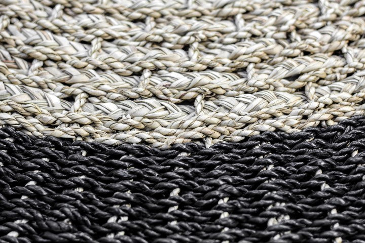 Teppich Malibu - ø100 cm - Raffia/Seegras - Natur/Schwarz