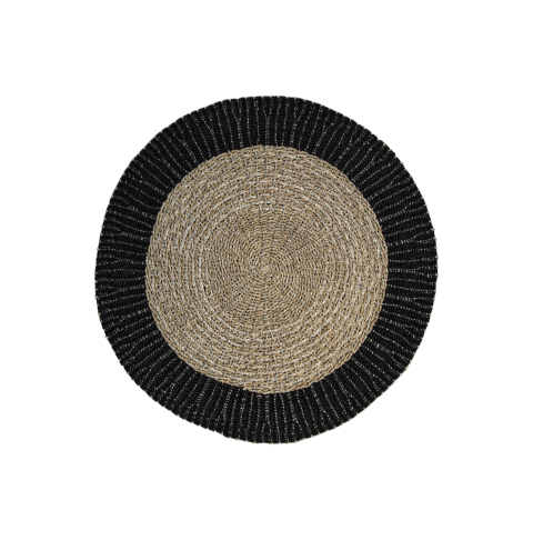 Teppich Malibu - ø120 cm - Raffia/Seegras - Natur/Schwarz