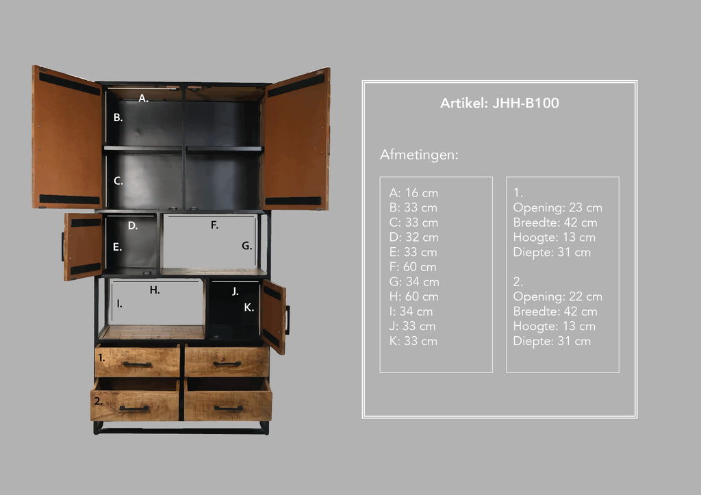 Wandregal Verona - 100x40x200 - Schwarz - Mangoholz/Metall