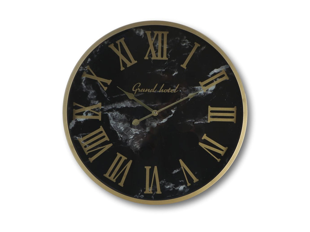 Wanduhr Römisches Marseille - ø50x6 cm - Schwarz/Marmoroptik - Metall/Glas